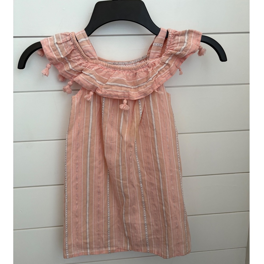 LULURAIN Toddler Girls Pink Striped Tassel Off Shoulder Dress‎ 3T
